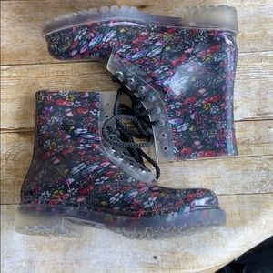 Floral Combat Rain Boots. Size 9